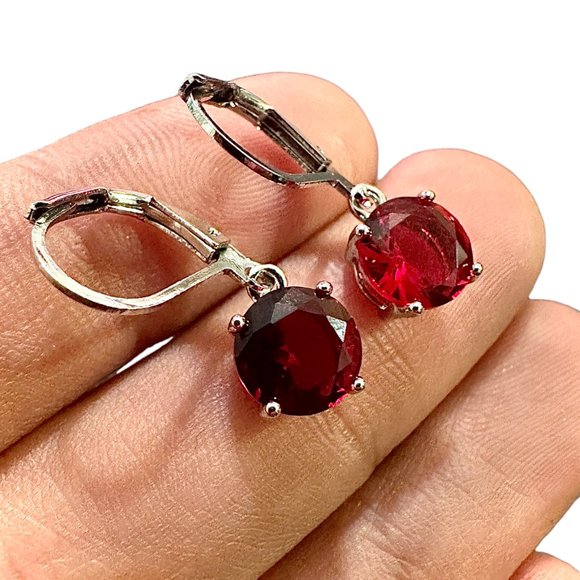 Ruby Earrings Sterling Silver 925 Leverback Earrings Dangle Earrings lab-create - Picture 1 of 7